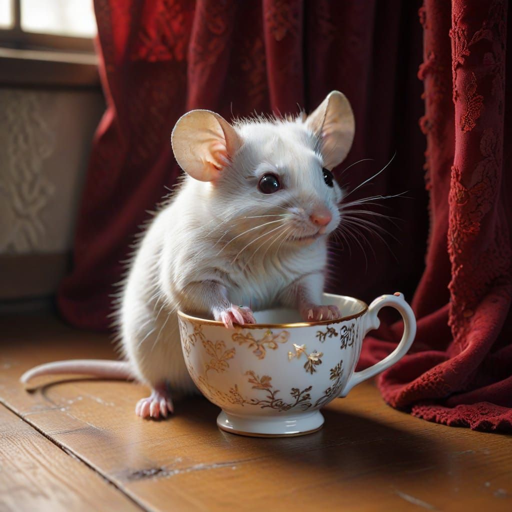 Timid Mouse Peeks from Behind Velvet Curtain