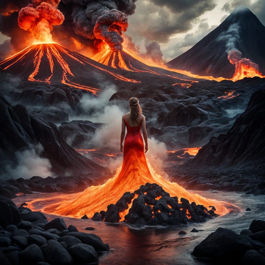 Dramatic Volcano Eruption Creates Fiery Woman