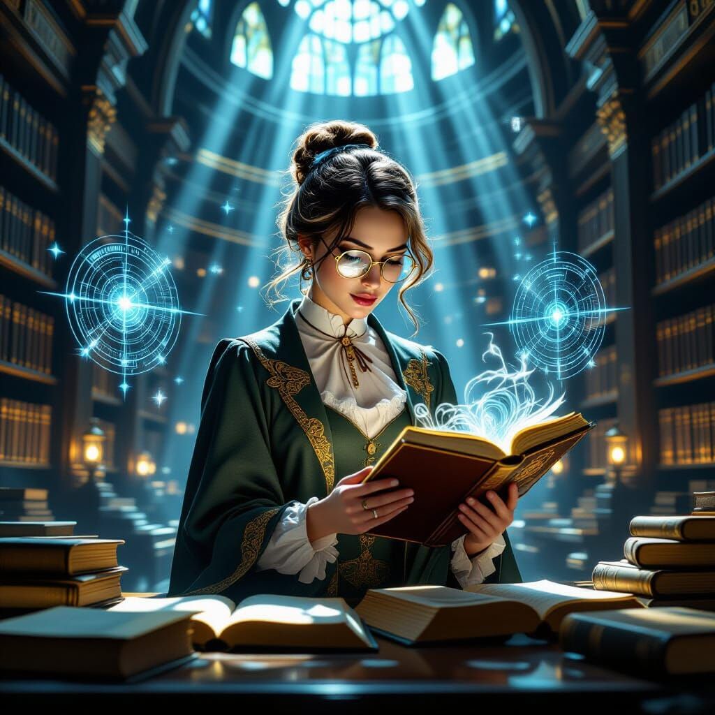 Mystic Librarian in Art Nouveau & Cinematic Style
