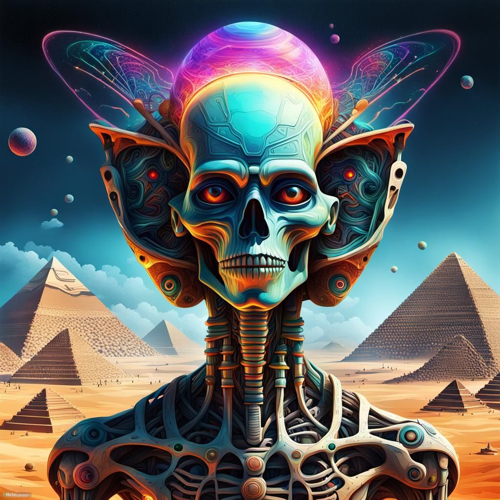 Hyperrealistic bionic alien with revealing neon shadow of skeleton, splash art, concept art, mid shot, intricately detai...