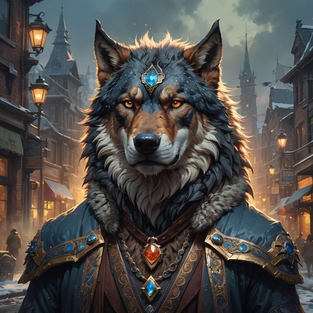 Half-Bull, Half-Wolf Creature in Town: Concept Art