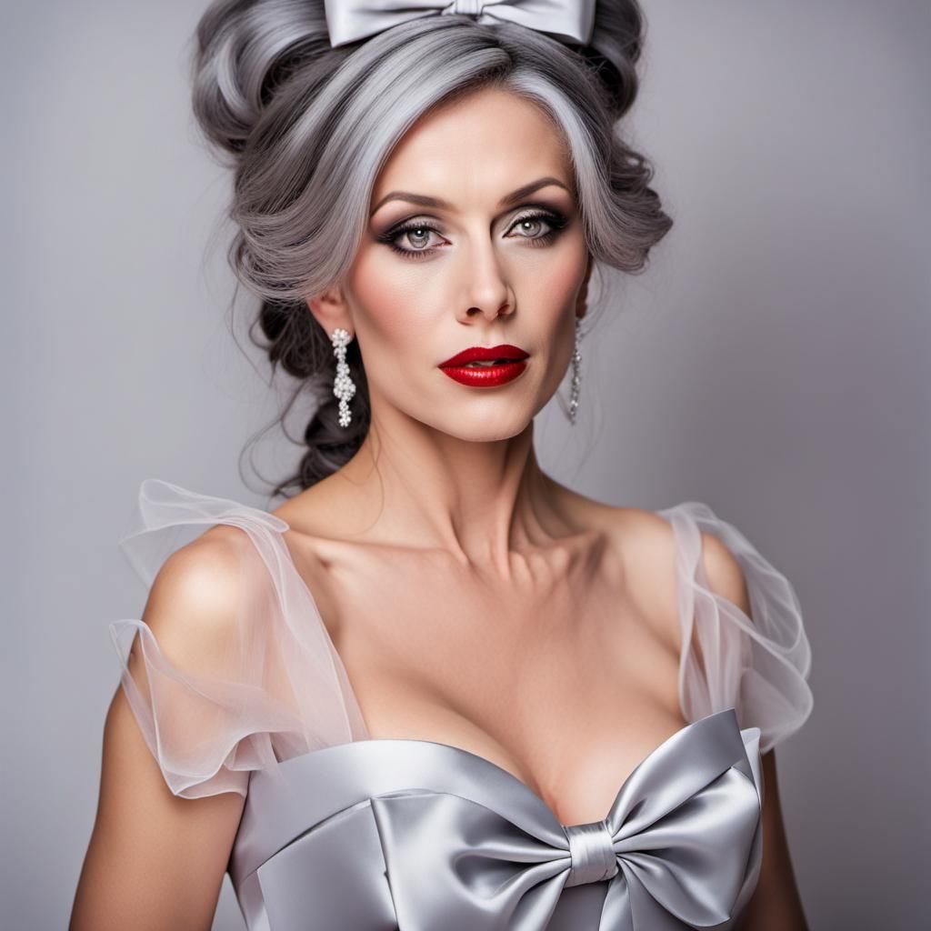 Glamorous Woman with Grey Updo and Red Dress