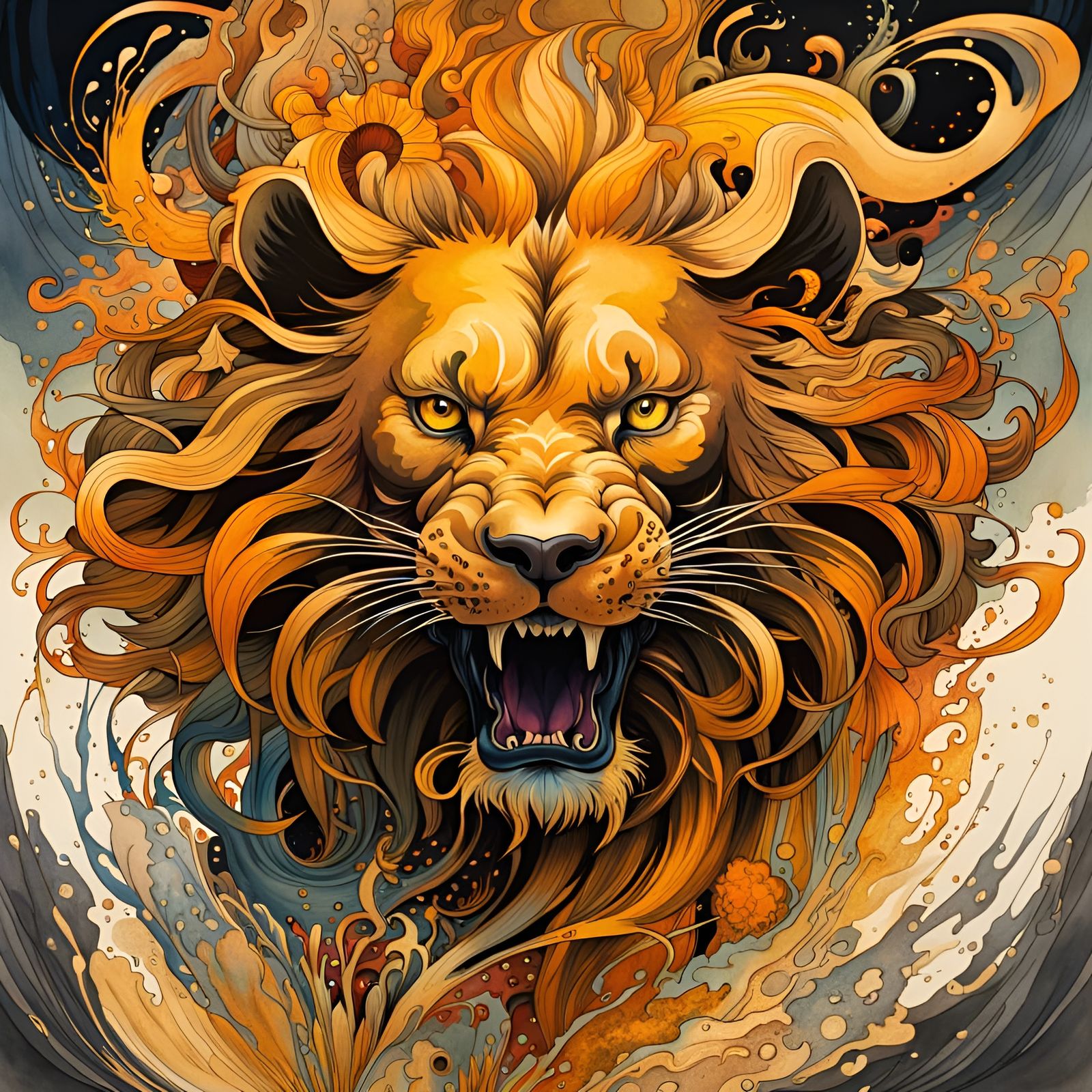 Ghost Lion in Liquid Horror Style