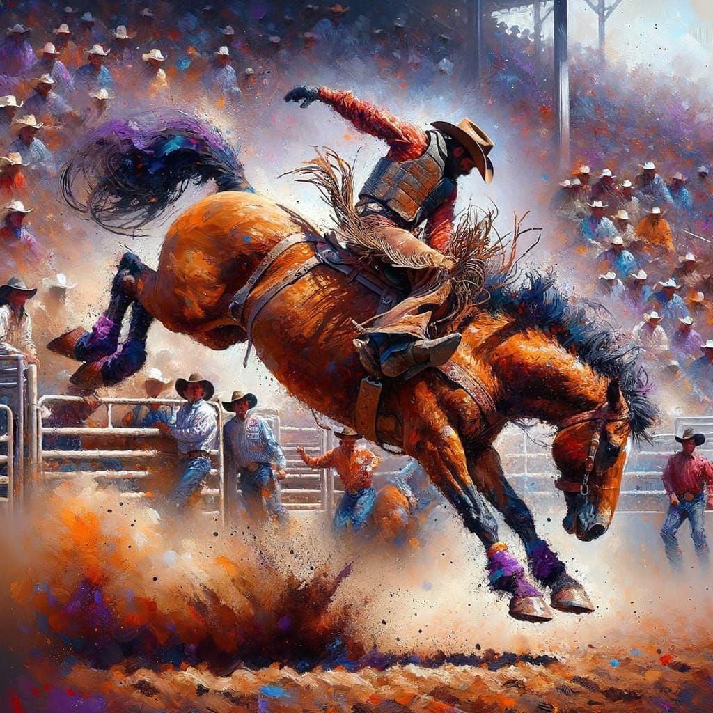 Bucking Bronco Rodeo in Impasto Style