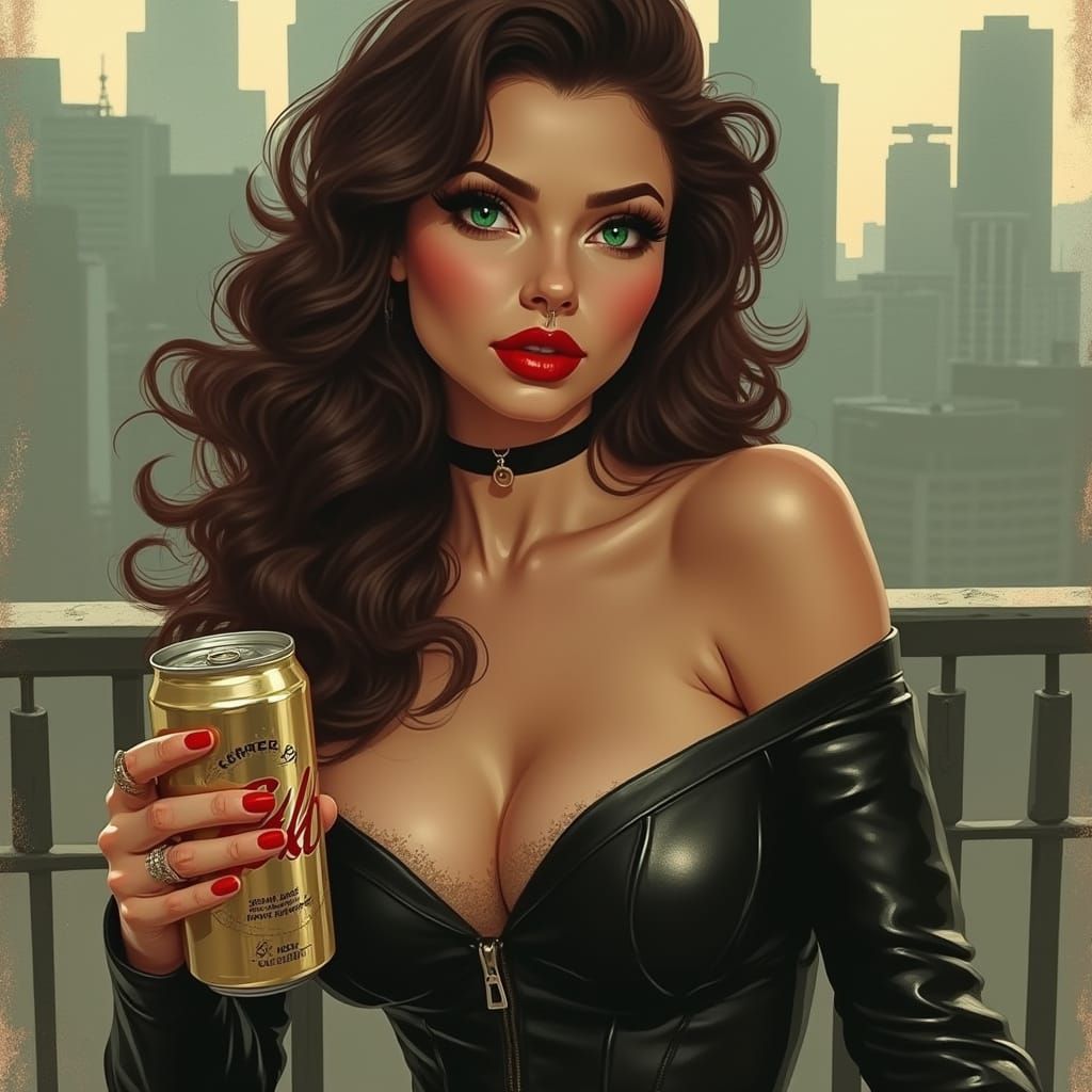 Woman with Emerald Eyes in Art Nouveau Style