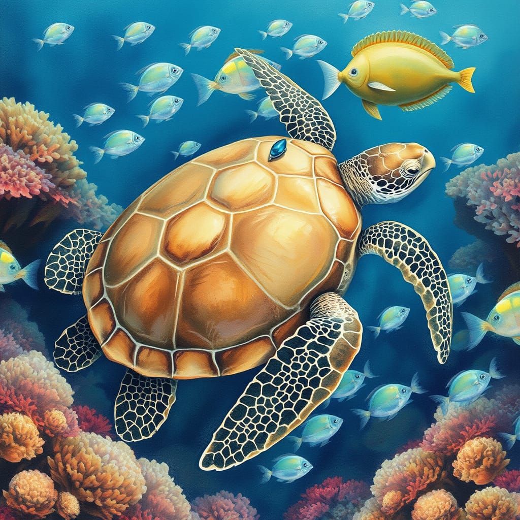 Majestic Sea Turtle in Oceanic Mosaic