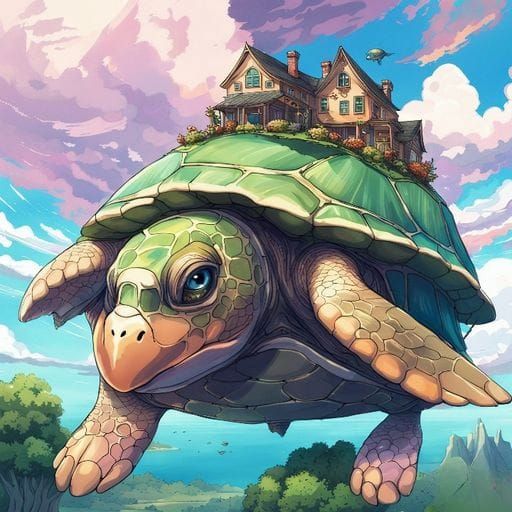 Flying Turtle with Fantasy House