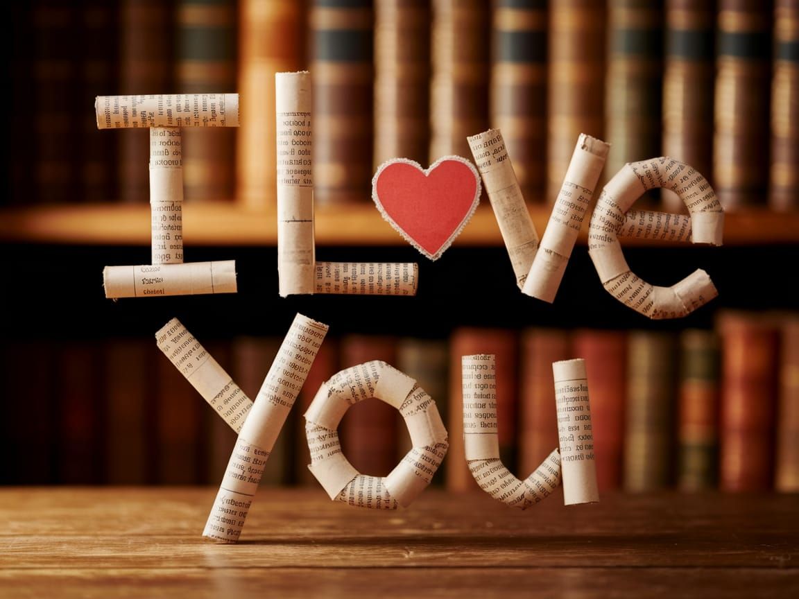Handmade Newsprint "I Love You" in Kawaii Style