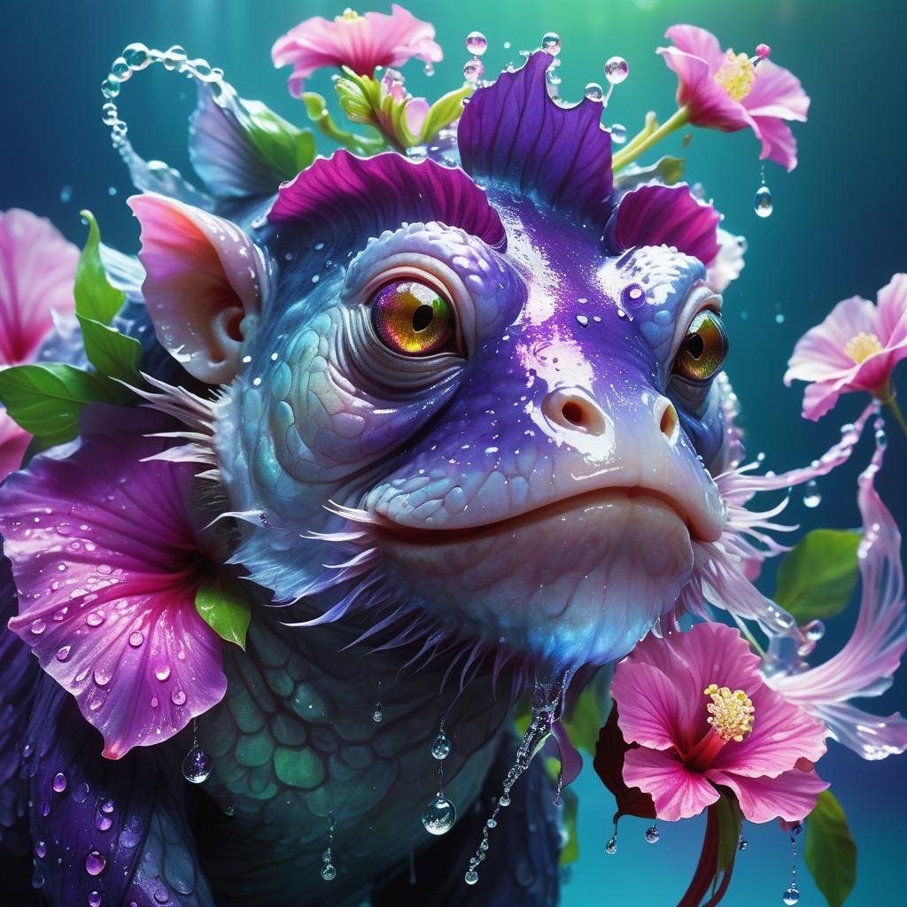 Hybrid Blobfish-Hibiscus Monkey Creature in Concept Art