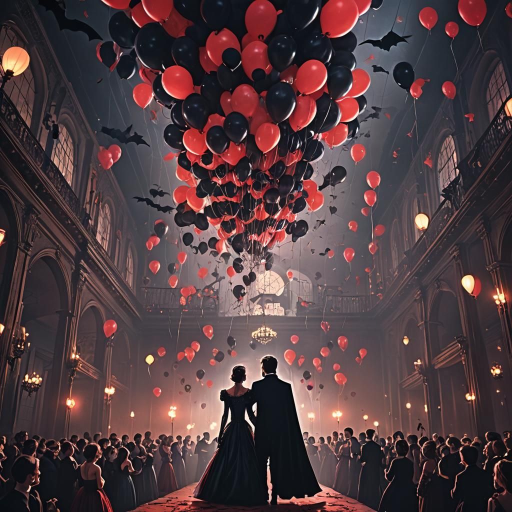 Vampire and Ghoul Line Dancing in Gothic Ballroom