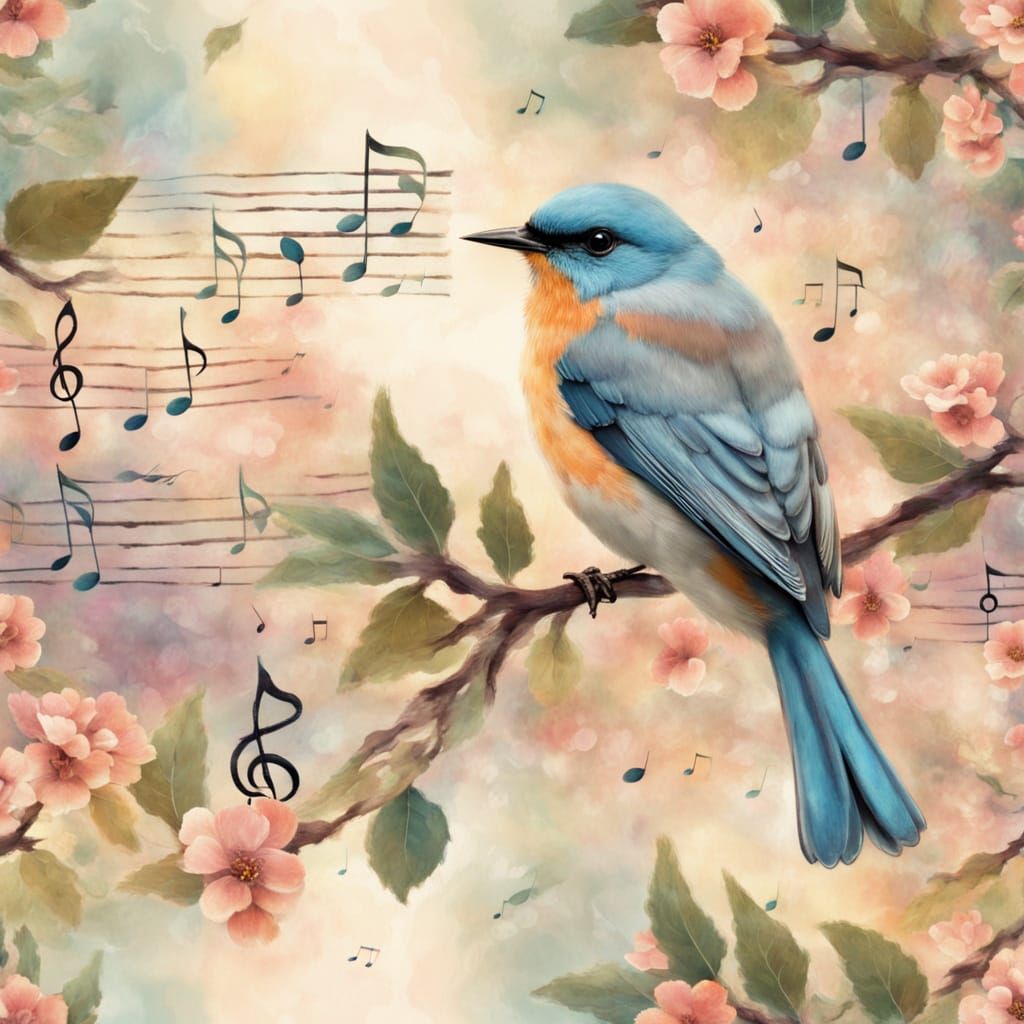 Songbird in Impressionistic Pastel Dreamscape