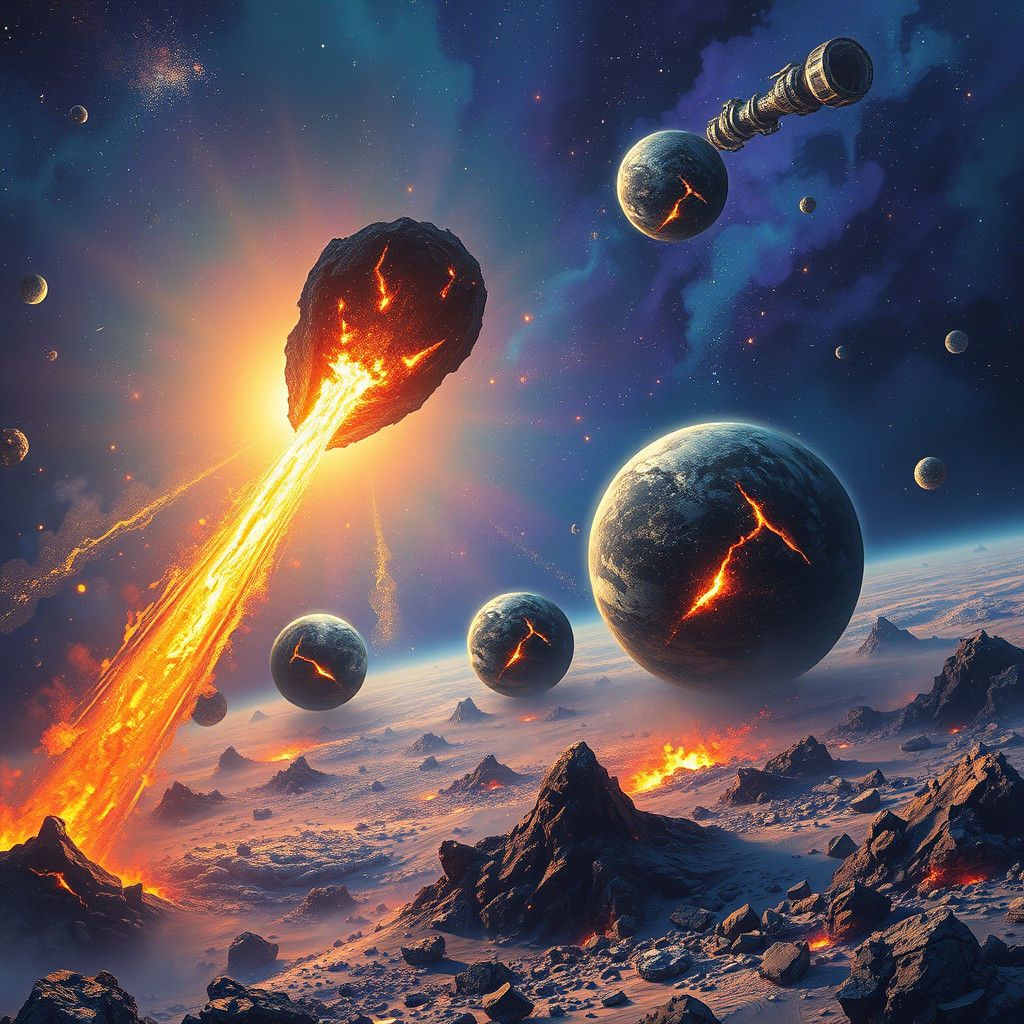 Spectacular Galaxy Ablaze with Meteors, Digital Art