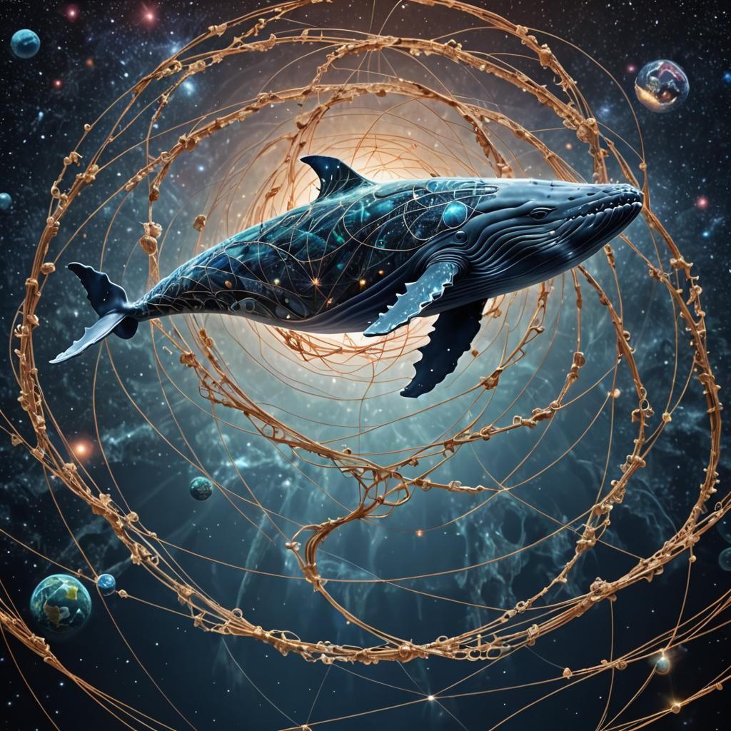 Strings Art Fractal Whale Floating Beyond Earth
