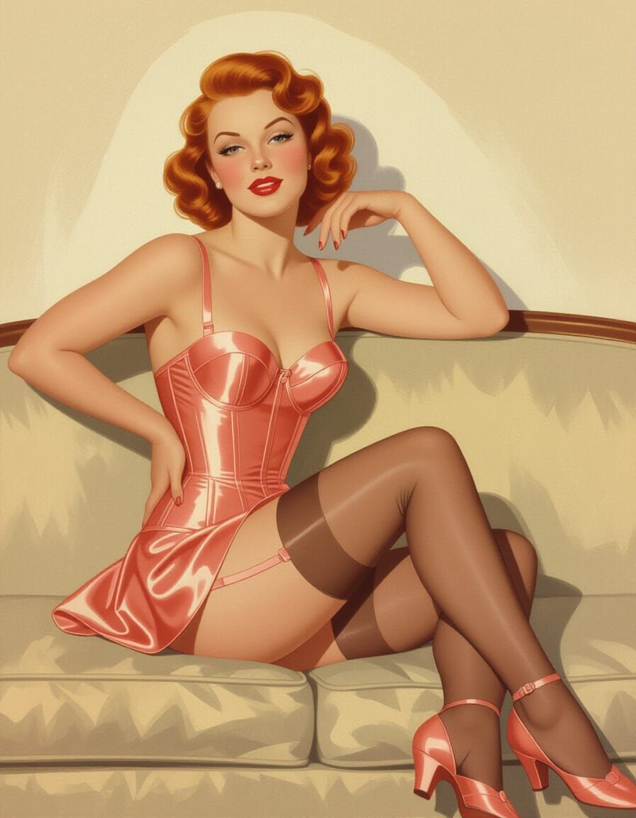 Vintage Pin-Up Girl in Vargas Art Style