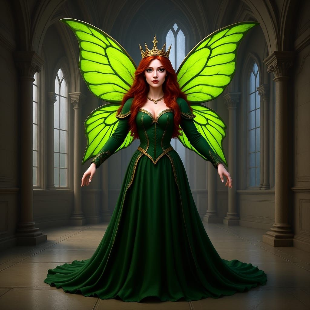 Woman with Fairy Wings in Medieval Hall Digital Painting