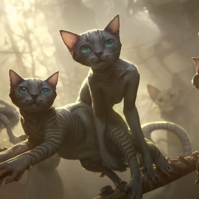 Surprised Alien Cats: Hyperdetailed Digital Concept Art