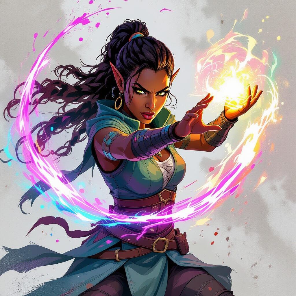 Enchanting Elf Casting Spell in Graffiti Art Style