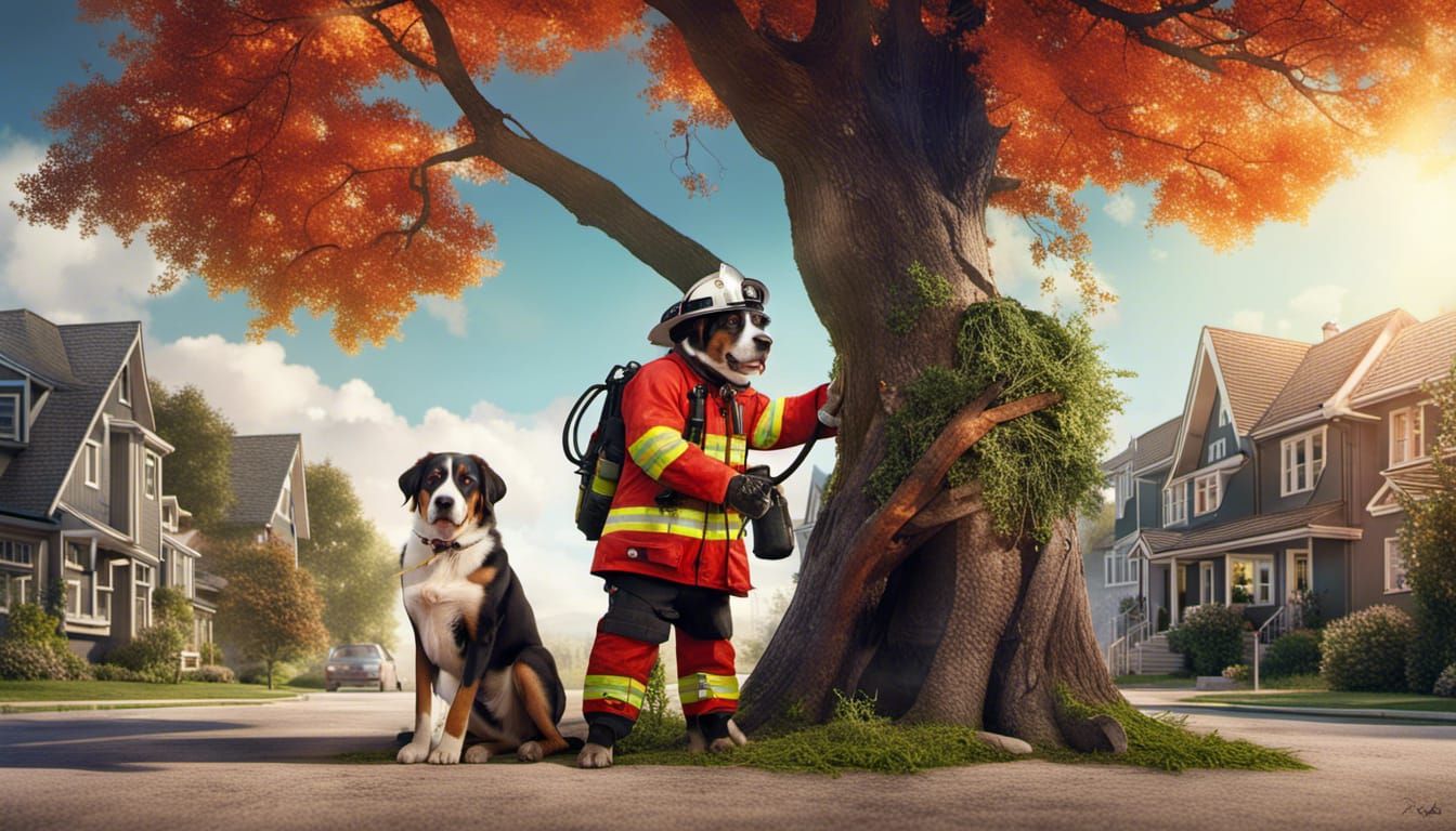 Swiss Mountain Dog Firefighter Rescuing a Tree