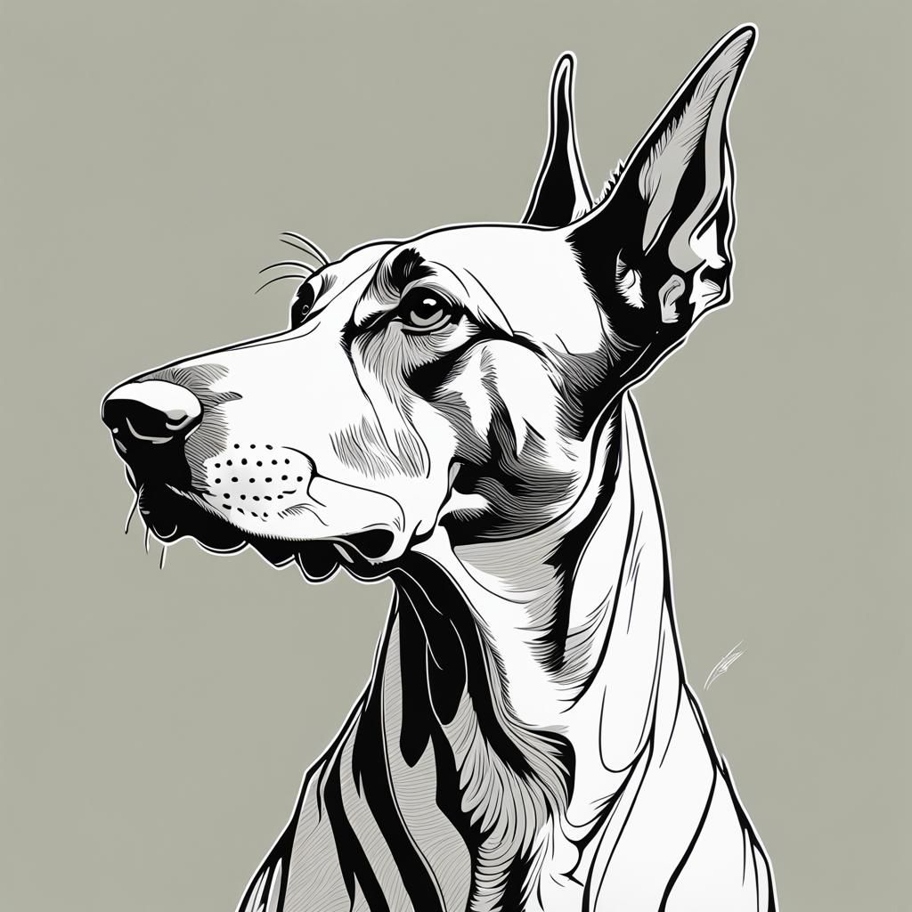 Doberman in White Line Anime Style