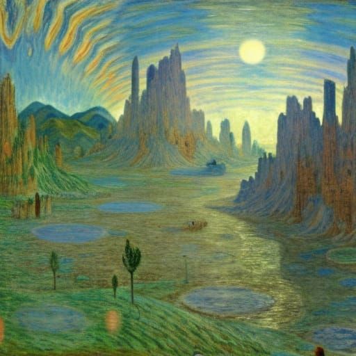 Abandoned Alien Village on Saturn in Solarpunk Style