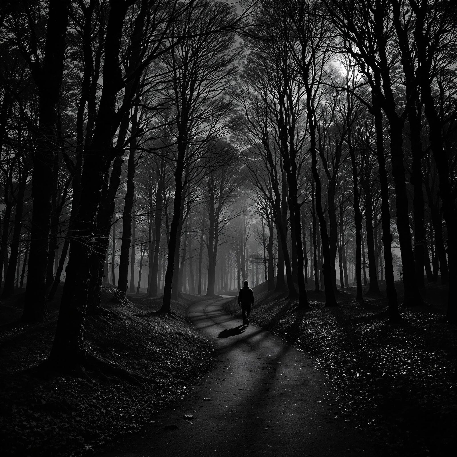 Dark and Moody Monochrome Forest at Night