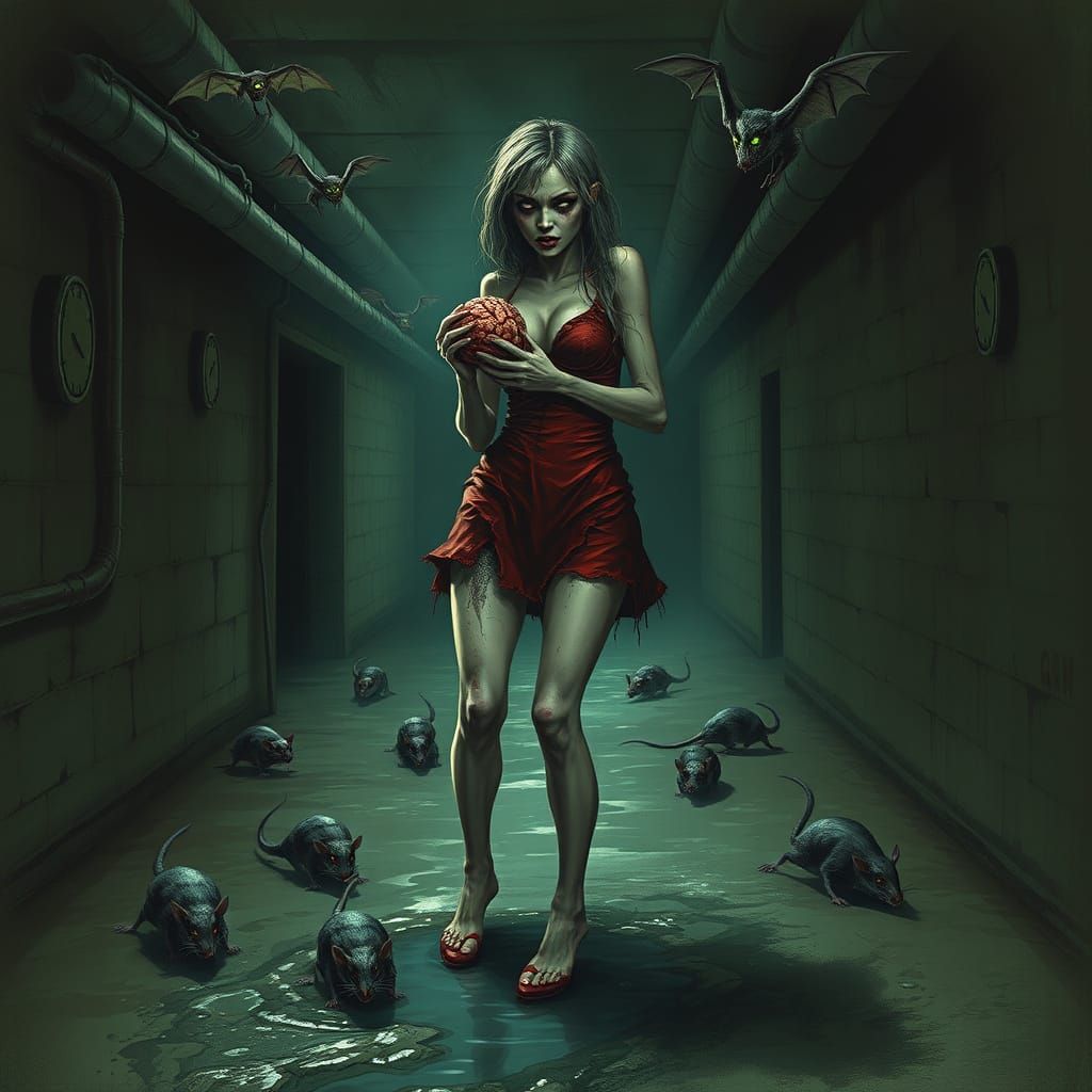 Sexy Zombie in Dark, Sinister Cellar Scene