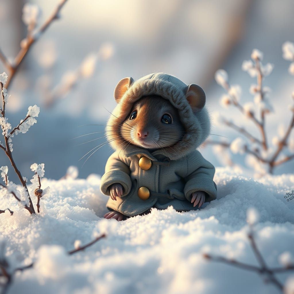 Charming Snowbound Rodent Embarks on Whimsical Winter Quest