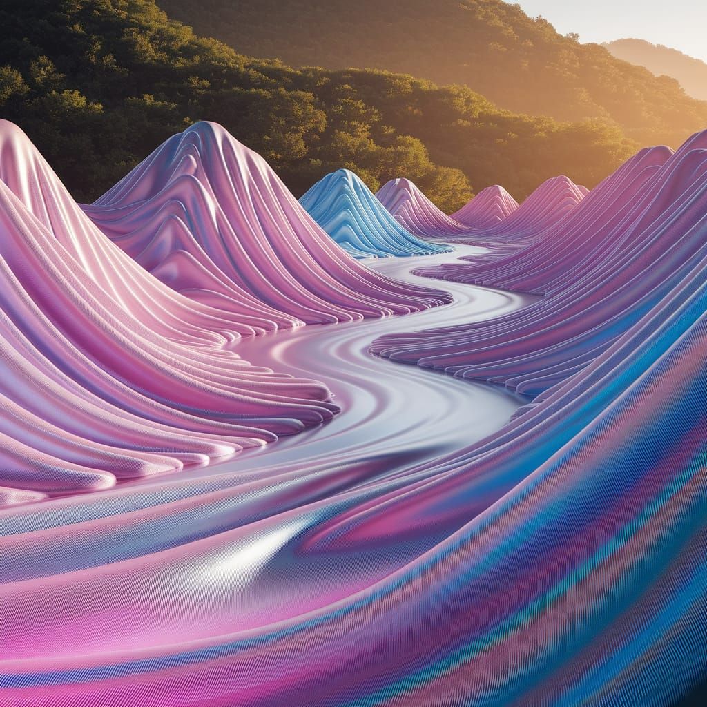 Vibrant Silk Landscape Unfolds with Gentle Ripples