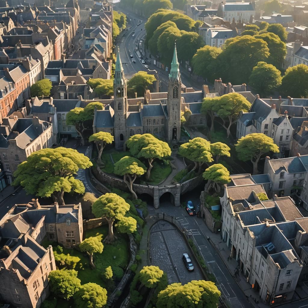 Mystical Dublin Cityscape with Crystal Spire