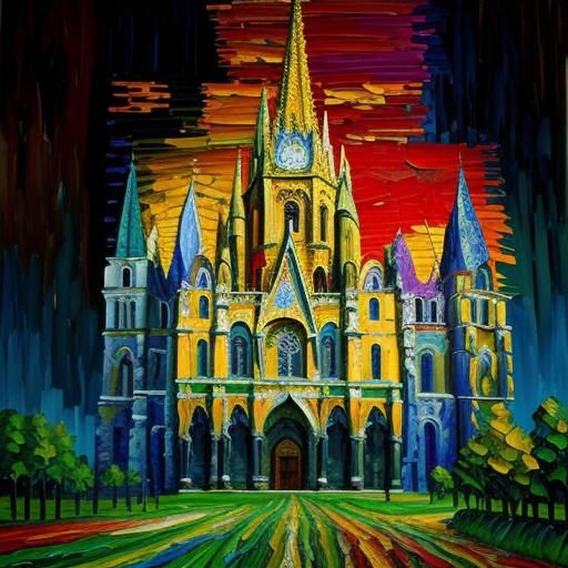 Expressionist Cathedral Landscape in Impasto Style