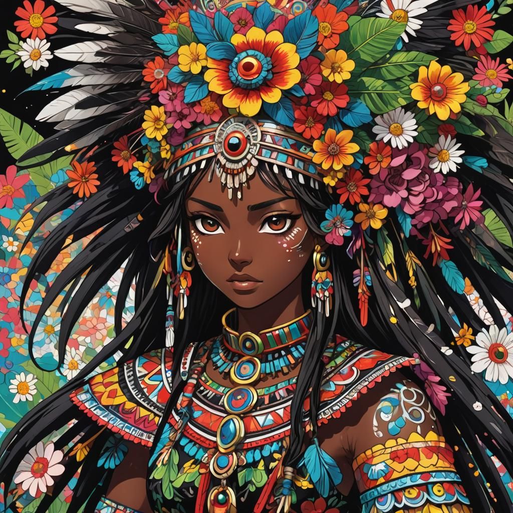 Aztec Girl in Anime Manga Splash Art Style