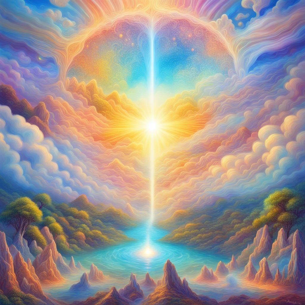 Island in the Clouds: Cosmic Mixed Media Illustration