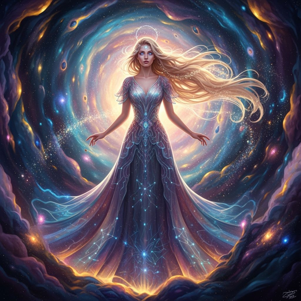 Space Goddess in Cosmic Vortex: Digital Art
