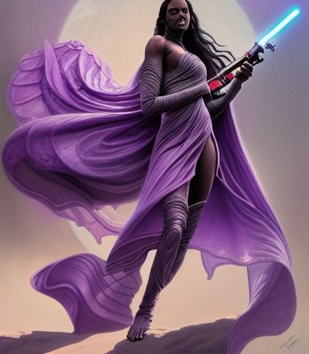 Beautiful Jedi Woman in Purple Robes, Digital Art