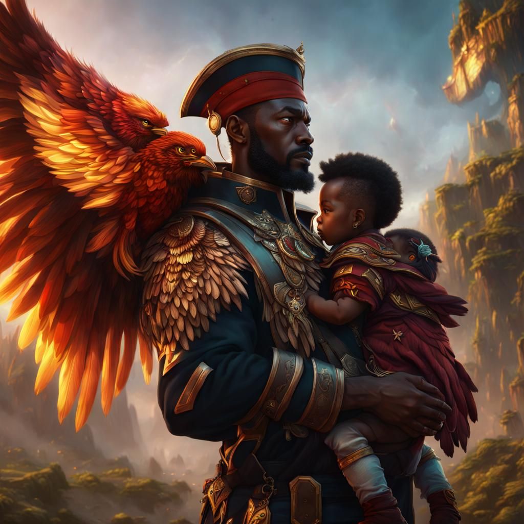Captain with Phoenix: Detailed Fantasy Concept Art