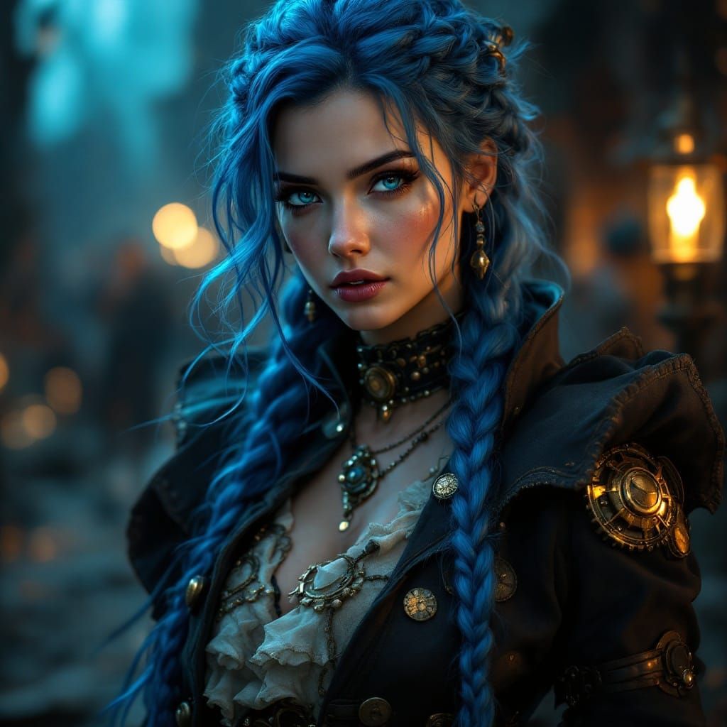 Ethereal Steampunk Pirate Maiden in a Gritty Zaun World