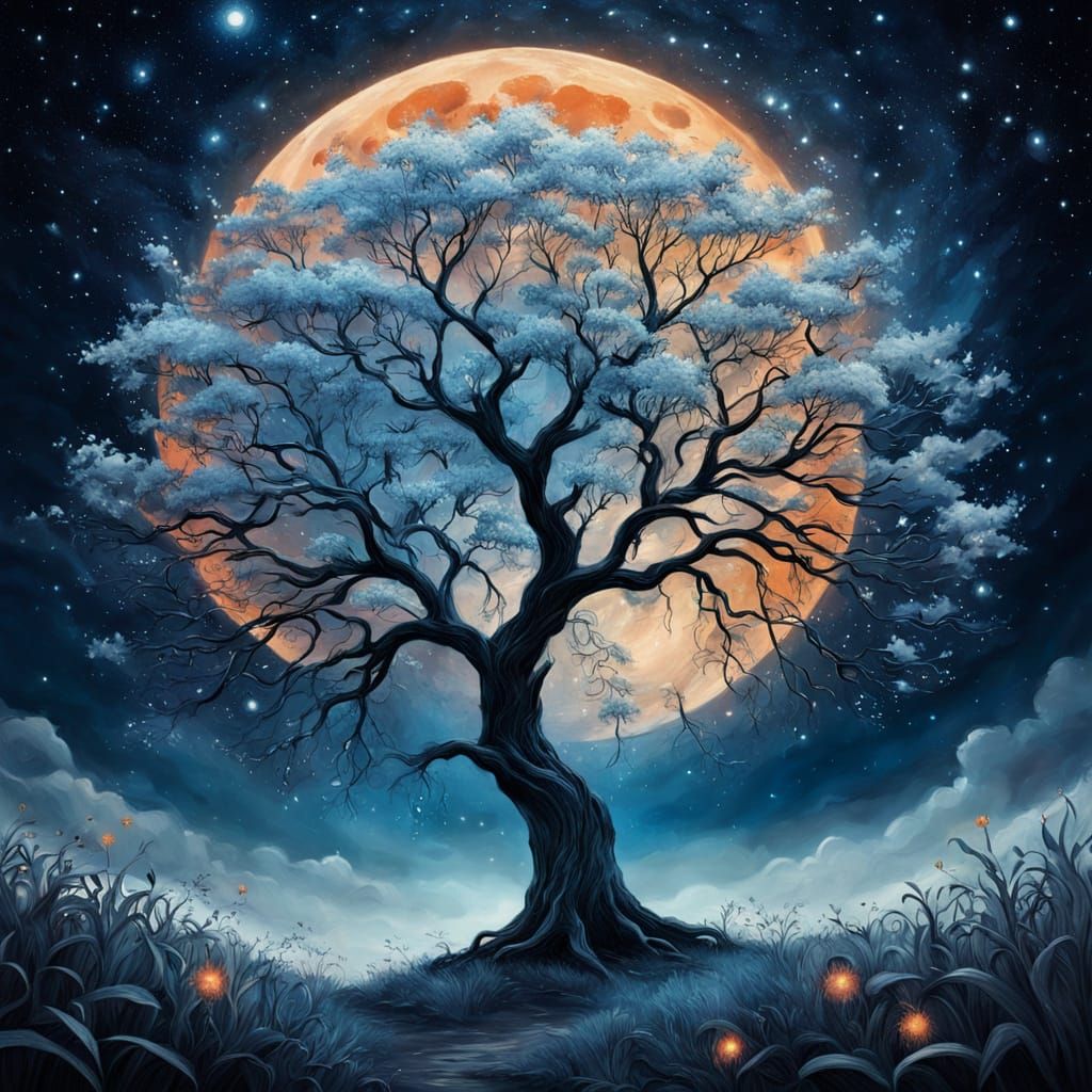 Majestic moonlit tree.