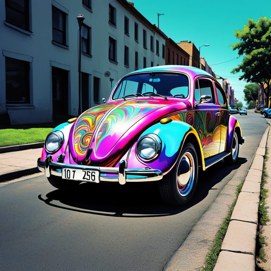 Vibrant Pop Art Volkswagen Bug in Psychedelic Style
