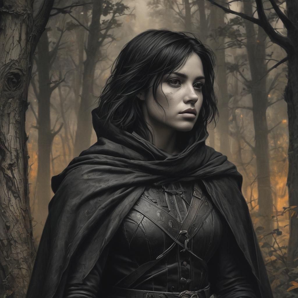 Medieval Ranger in Mysterious Woodland Scene