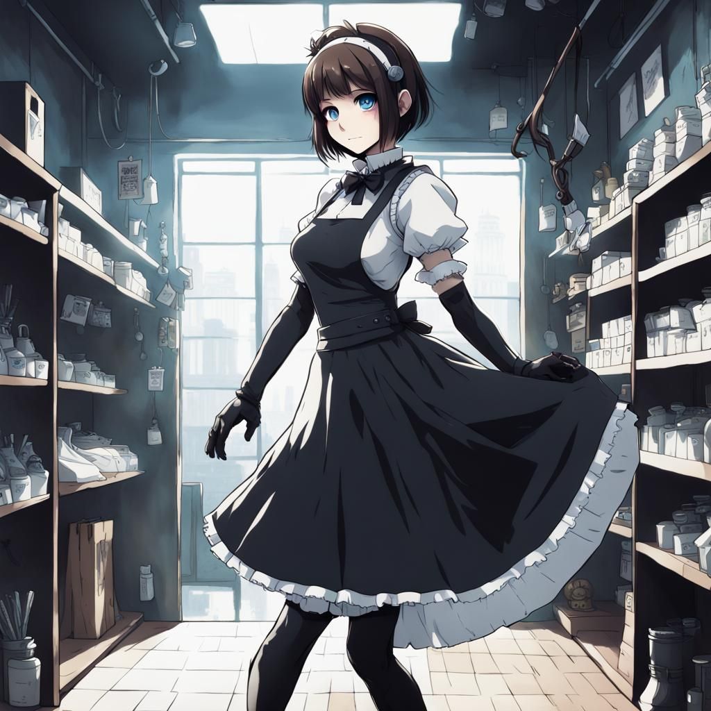 Cyberpunk Maid in Anime Style Curtsies