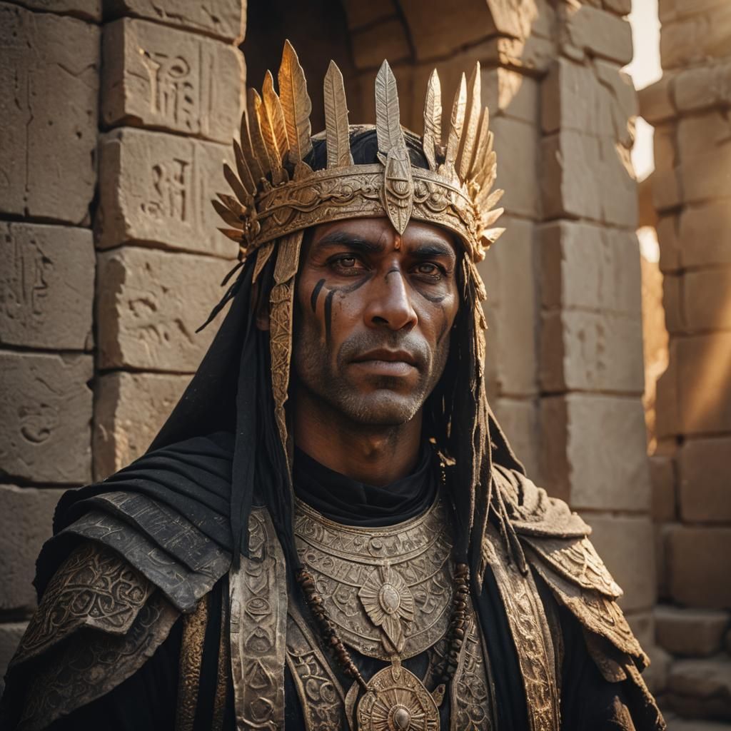 Ancient Mesopotamian Leader in Sunlit Temple