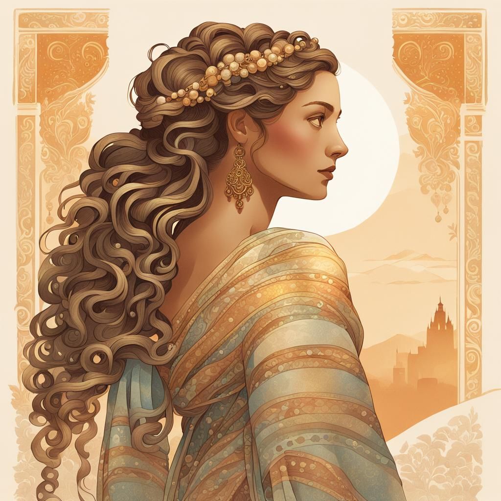 Serene Fantasy Portrait in Art Nouveau Style