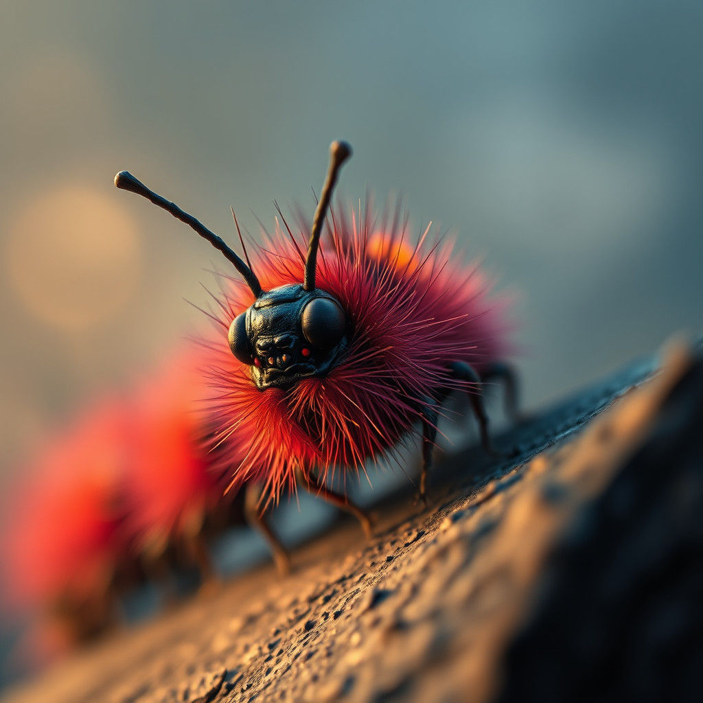 Red and Black Caterpillar Macro in HDR Style
