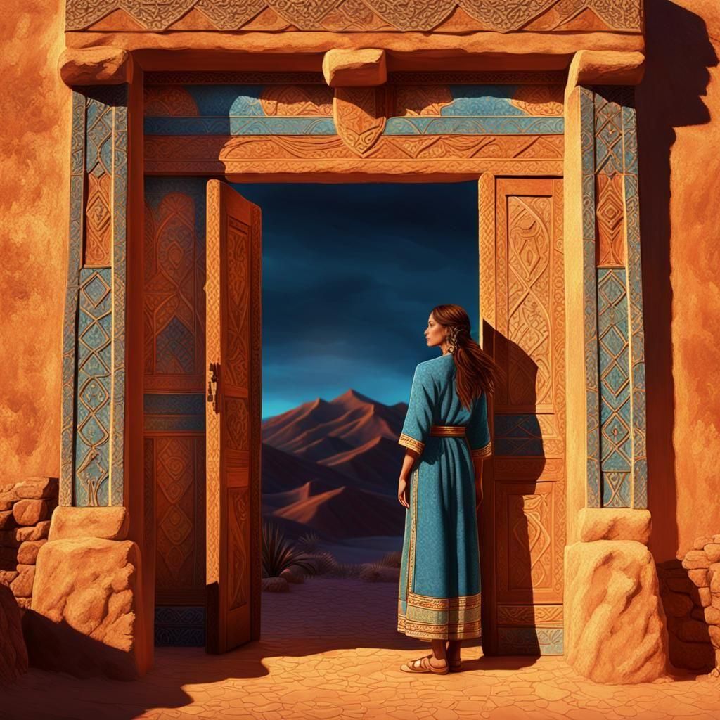 Southwestern Scene with Mission Bells in Detailed Matte Pain...