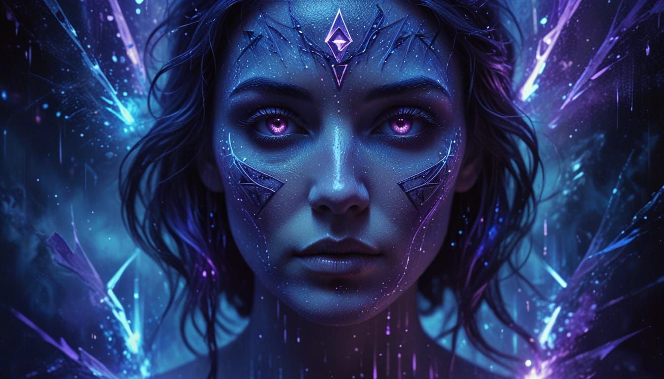 Surreal Woman in Darkness with Magic Lights