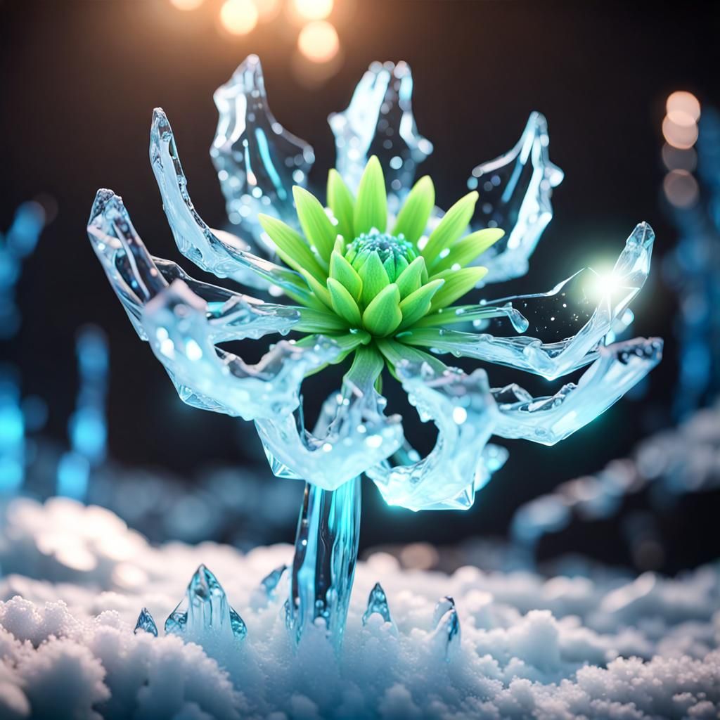 Fluorescent Ice Flower in 3D Game Cinematic Style