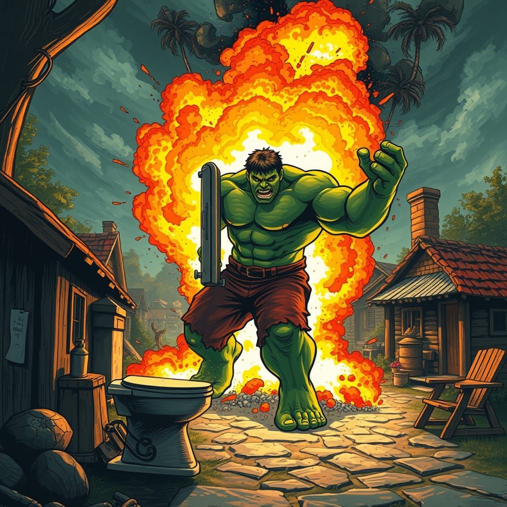 Hulk Emerges from Exploding Outhouse