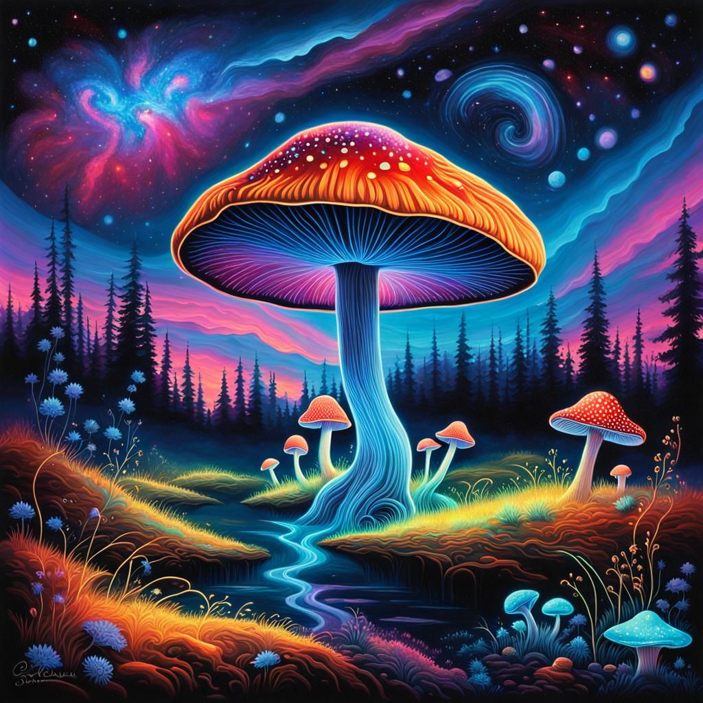 Cosmic Mushroom: Interstellar Wisdom in Stained Glass