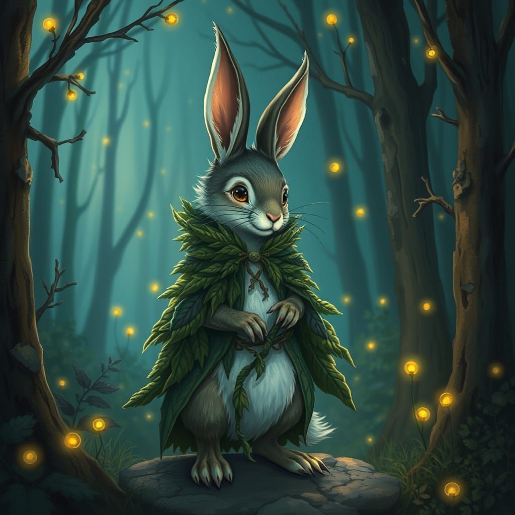 Wolf Rabbit Hybrid in Whimsical Enchanted Forest