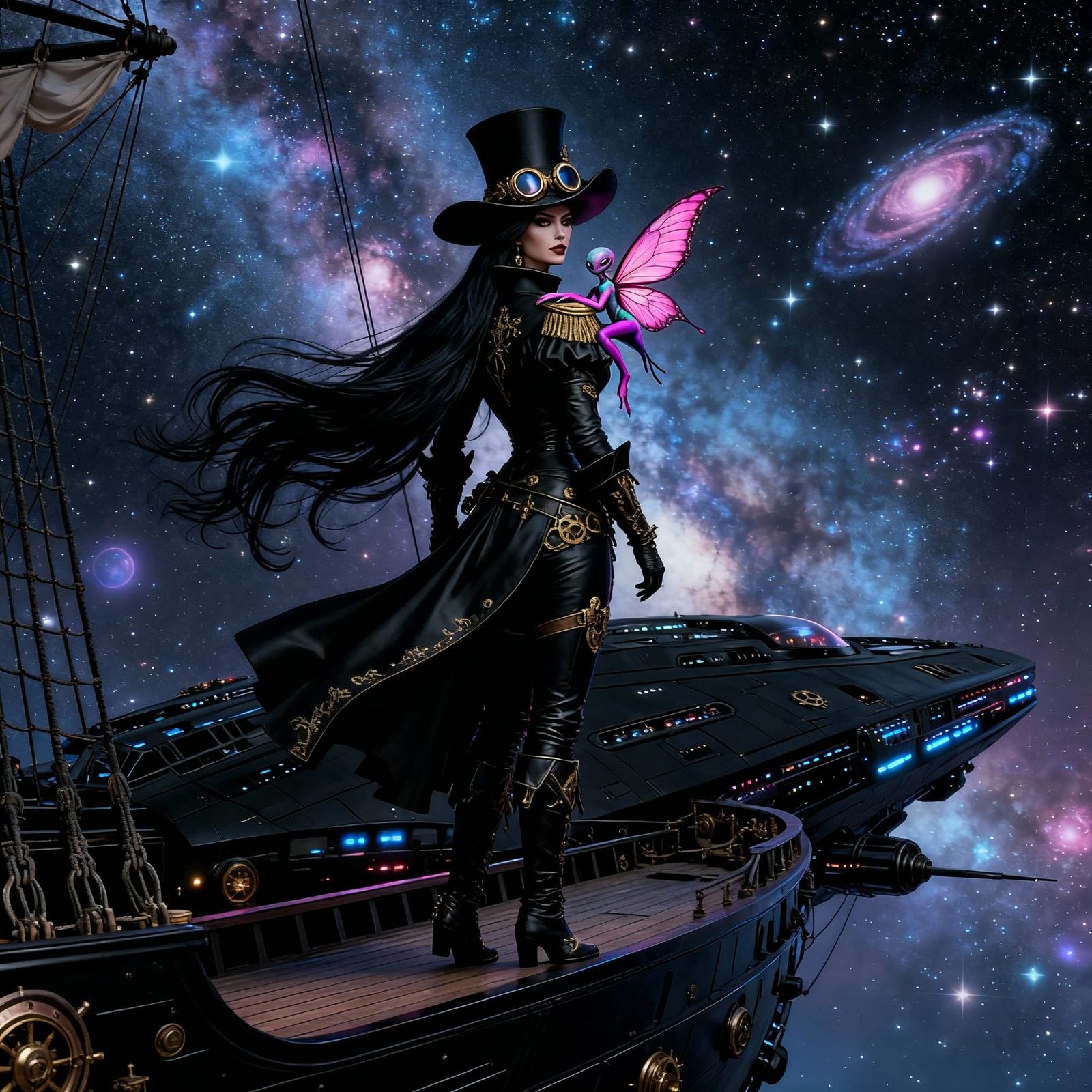 Gothic Steampunk Pirate Amidst the Galaxy